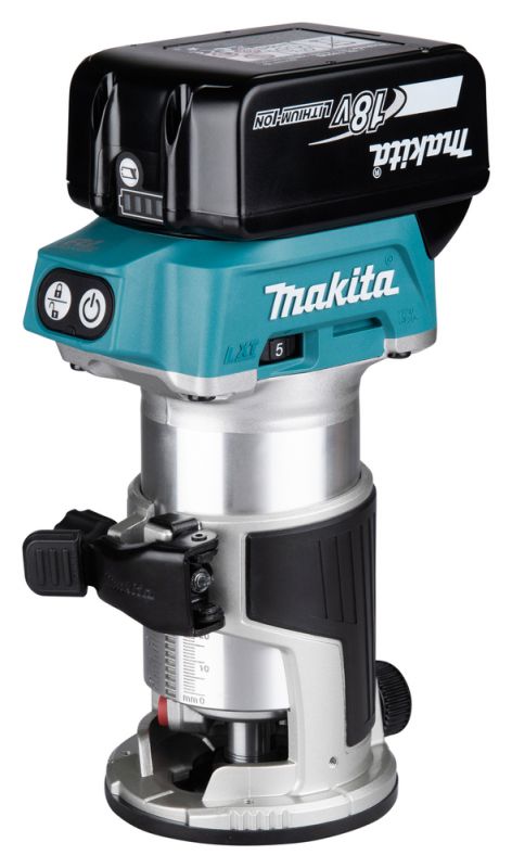 Makita DRT50ZX4 18v LXT 1/4" Brushless Cordless Router Body Only inc Trimmer Guide Main Image