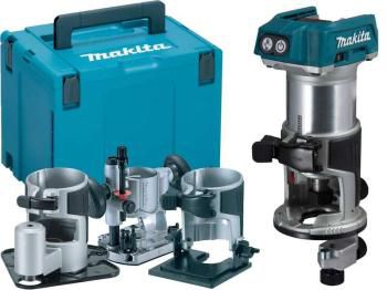 MAKITA Brushess Router/Trimmer with Trimmer base, Plunge base, Tilt base and Offset base, plus straight guide and trimme Main Image